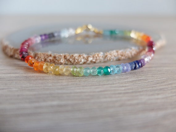 Rainbow Gemstone Bracelet Shaded Vivid Color Bracelet - Etsy
