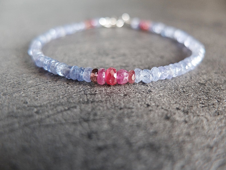 Tanzanite and ruby gemstone bracelet