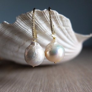 Leverback micro pave, baroque pearl earrings,