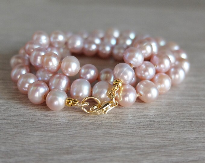 Freshwater Pink Pearl Necklace, Hand Knotted Pearl Necklace - Etsy