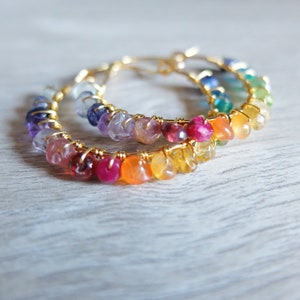 Rainbow gemstone, hoop earrings