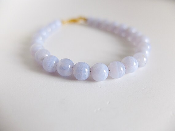 Chalcedony Bracelet Blue Chalcedony 6.5 Mm Beads Handmade
