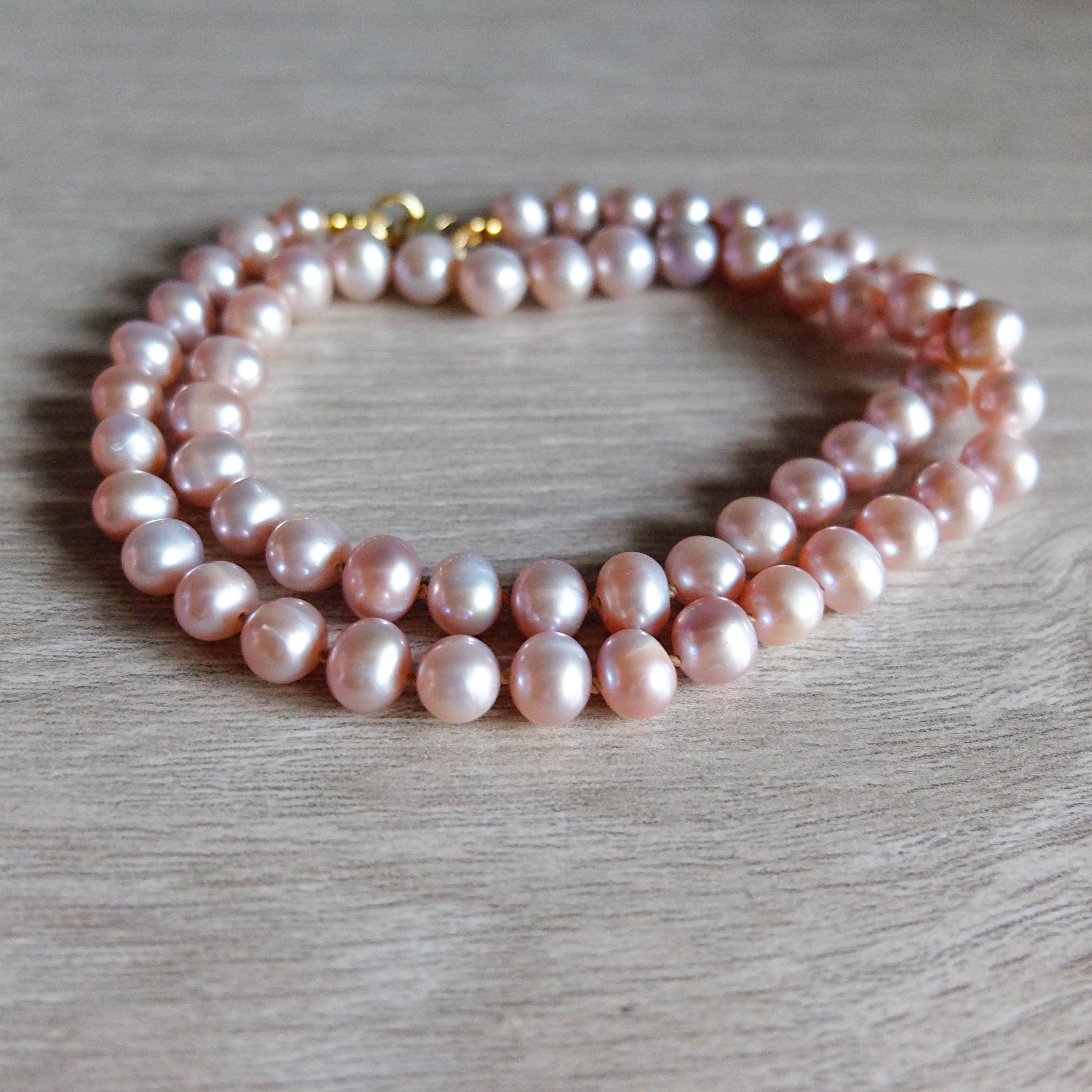 Freshwater pink pearl necklace hand knotted pearl necklace
