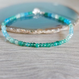 Blue green shaded gemstone bracelet, Emerald, green Onyx , Apatite