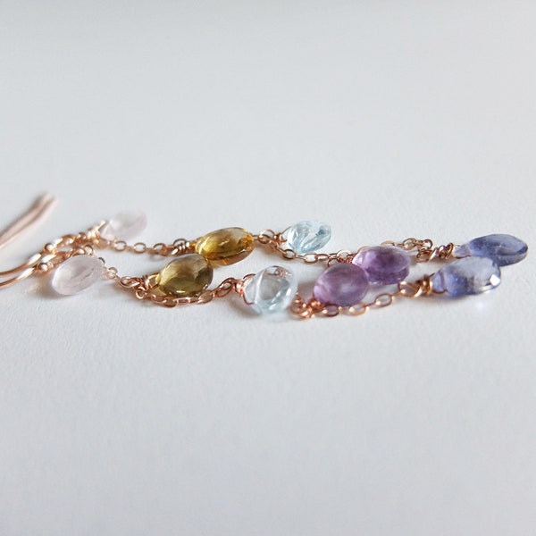 Pastel color briolette gemstone cascade earrings