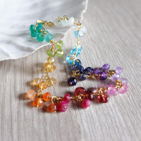 Rainbow gemstone  cluster bracelet