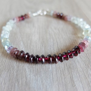 Multi gemstone shaded bracelet, Aquamarine citrine Iolite, Garnet, ruby