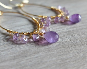 Ohrringe mit Amethyst, Kreise mit Amethyst-Briolette und Unterlegscheiben