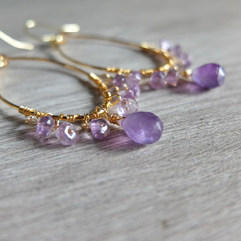 Ohrringe mit Amethyst, Kreise mit Amethyst-Briolette und Unterlegscheiben Bild 1