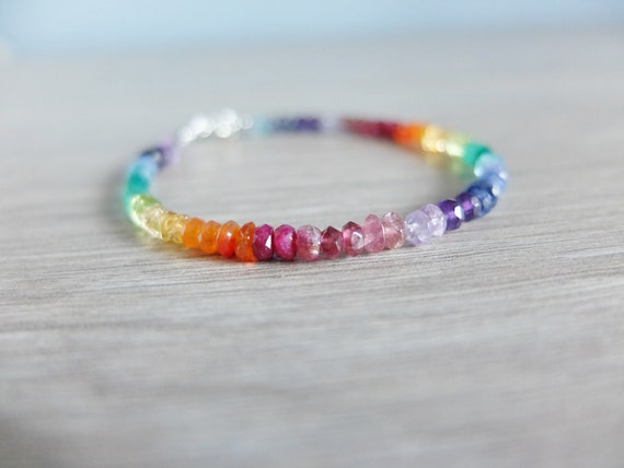 Rainbow Gemstone Bracelet Ombre Gemstone - Etsy