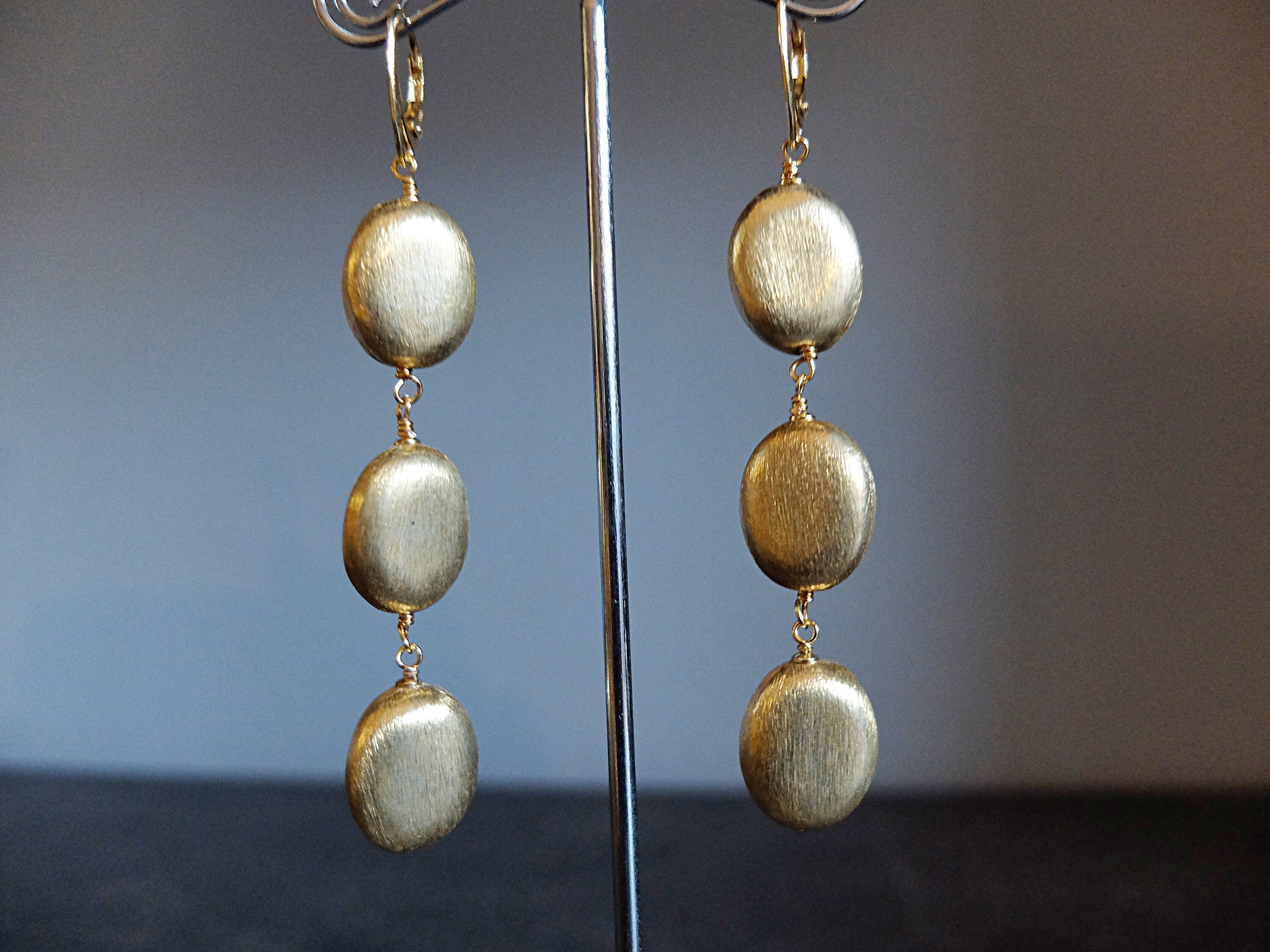 Brushed Gold Earrings gold long pendant Etsy