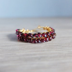 Deep red Garnet hoop earrings