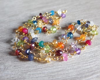 Multi Gemstone colorful,rosary style necklace,