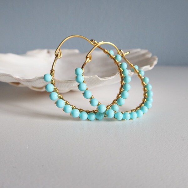 Elemental Gems Multi Shape Sleeping Beauty Turquoise Hoop Earrings