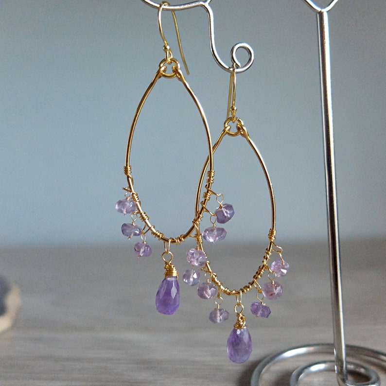 Ohrringe mit Amethyst, Kreise mit Amethyst-Briolette und Unterlegscheiben Bild 4