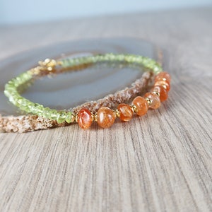 Sunstone and Peridot bracelet with gold filled accetnt