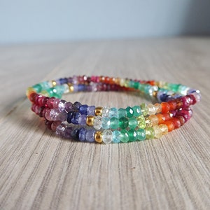 Multi gemstone  rainbow necklace, gold filled beads and clasp