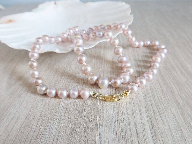 Freshwater Pink Pearl Necklace Hand Knotted Pearl Necklace | Etsy