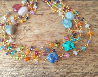 Collana Multistrato A Strati Con Perline Di Vetro E Paillettes - Gioiello Lungo 50+5 Cm Per Donne E Ragazze (Color Argento) - 3