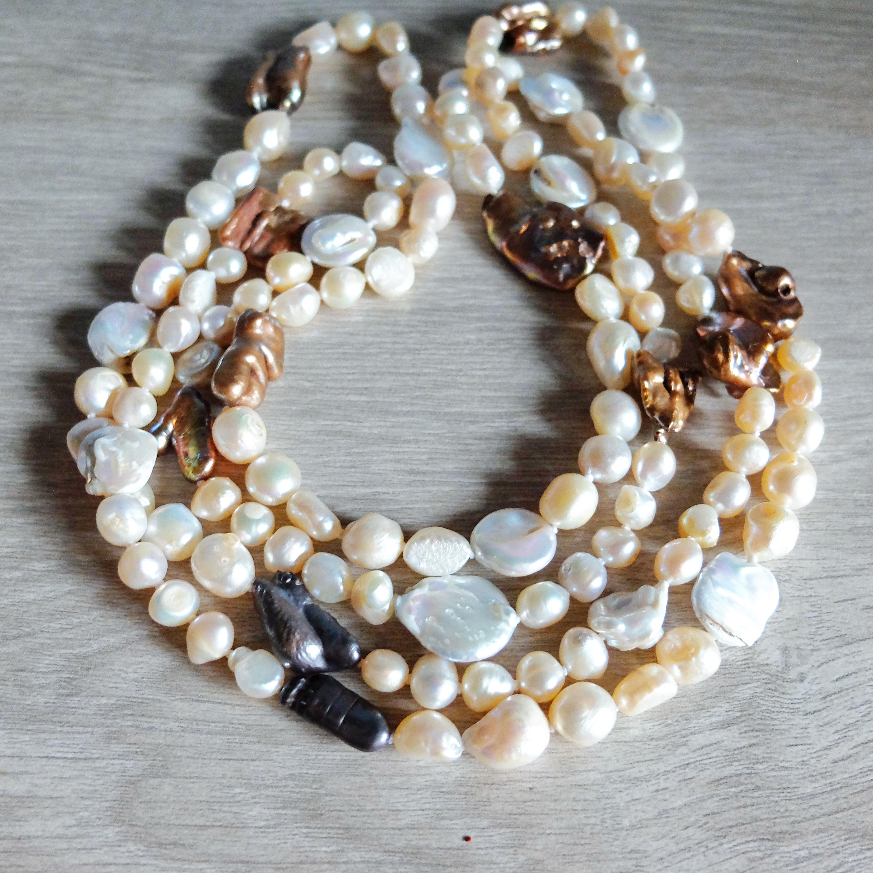 [LLOYD] 韓国☆Natural Freshwater Pearl Bead Necklace Long Freshwater Ivory , Brown and Black Pearl Necklace - Etsy