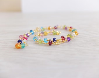 Collana girocollo Granato,Iolite,onice verde ,ametista,quarzo citrino,Tormalina ,peridoto iolite in stile rosario placcata oro
