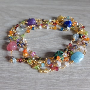 Multi gemstone long necklace with genuine assorted stones