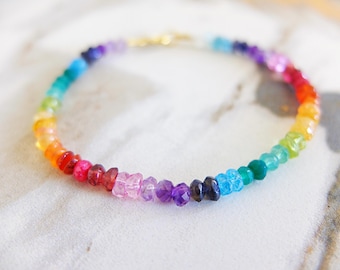 Rainbow gemstone bracelet, shaded vivid color bracelet