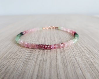 pastel color pink green Tourmaline bracelet