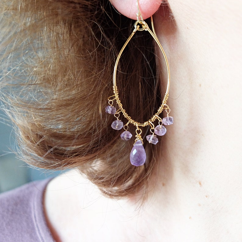 Ohrringe mit Amethyst, Kreise mit Amethyst-Briolette und Unterlegscheiben Bild 9