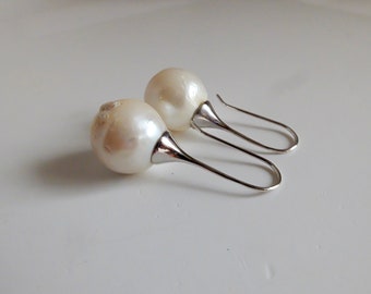 Large Baroque Pearl Earrings, with 925 silver hook