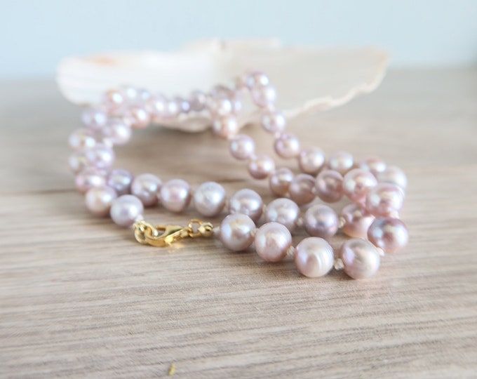 Freshwater Pink Pearl Necklace Hand Knotted Pearl Necklace - Etsy
