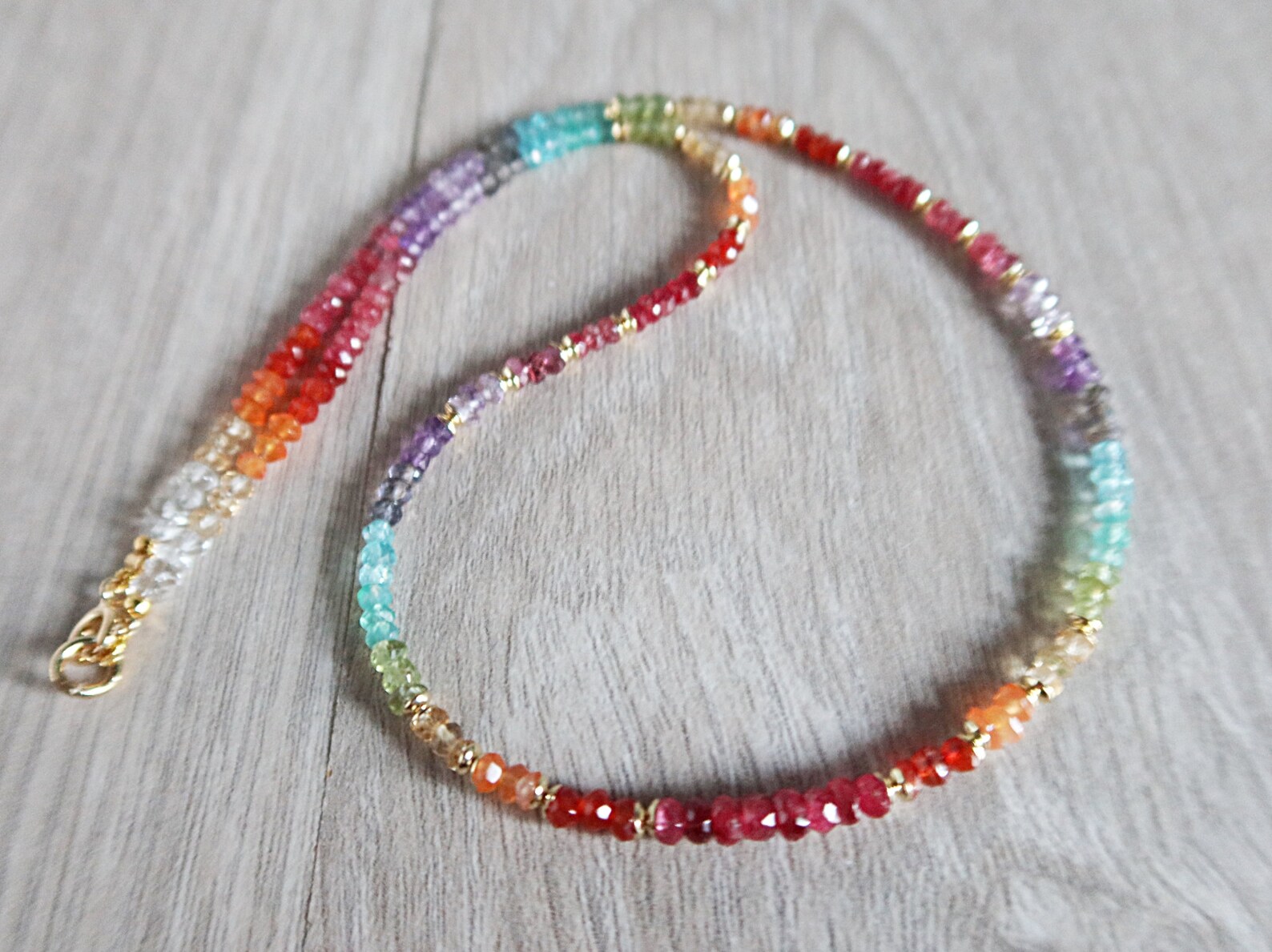 Multi Gemstone Rainbow Necklace Etsy
