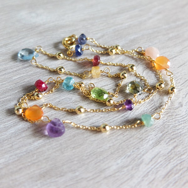 Multi briolette gemstone gold filled necklace, Tourmaline necklace