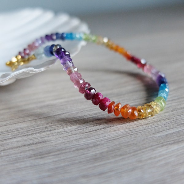 Rainbow gemstone bracelet, shaded vivid color bracelet