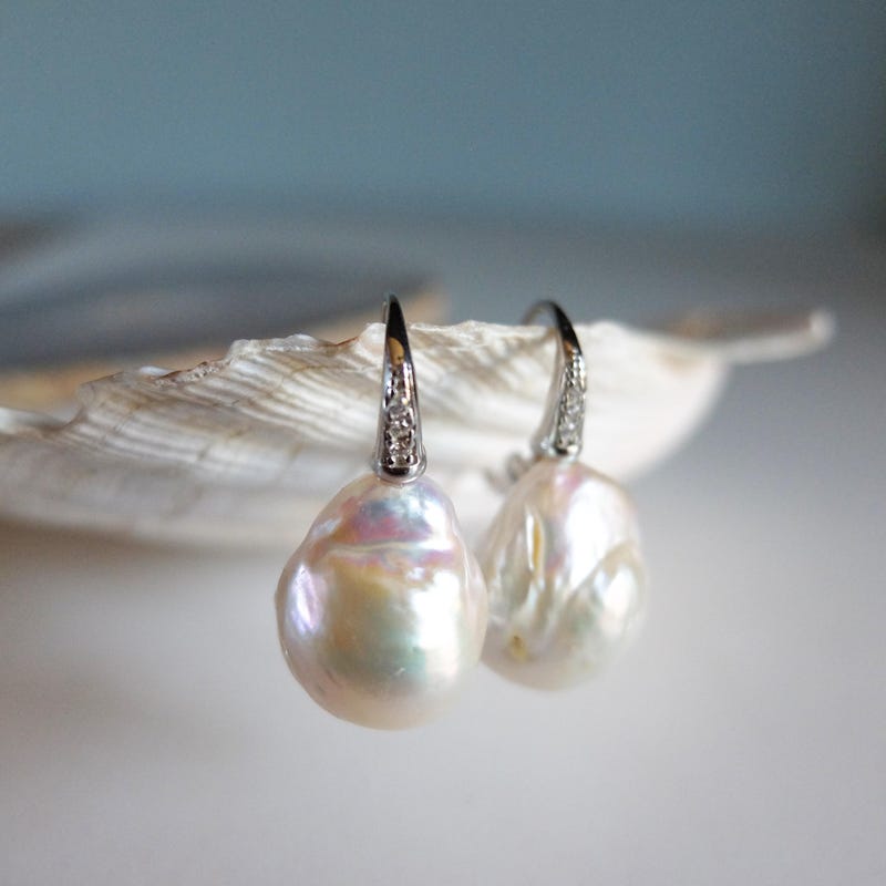 Purple Cubic Zircon & Baroque Pearls Earrings main image 0