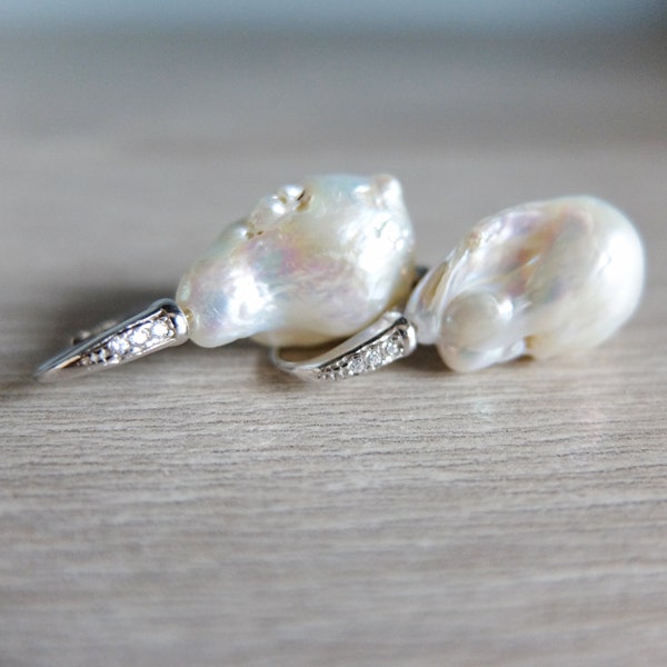 Large baroque baroque Pearl earrings with cz leverback
