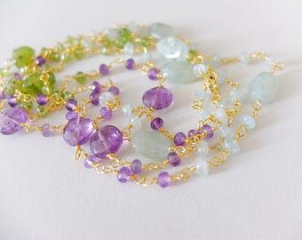 Amethyst , Aquamarine  and Peridot long necklace