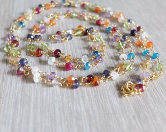 Multi stone long colorful necklace