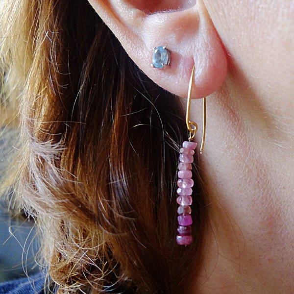 Shaded pink tourmaline gemstone earrings