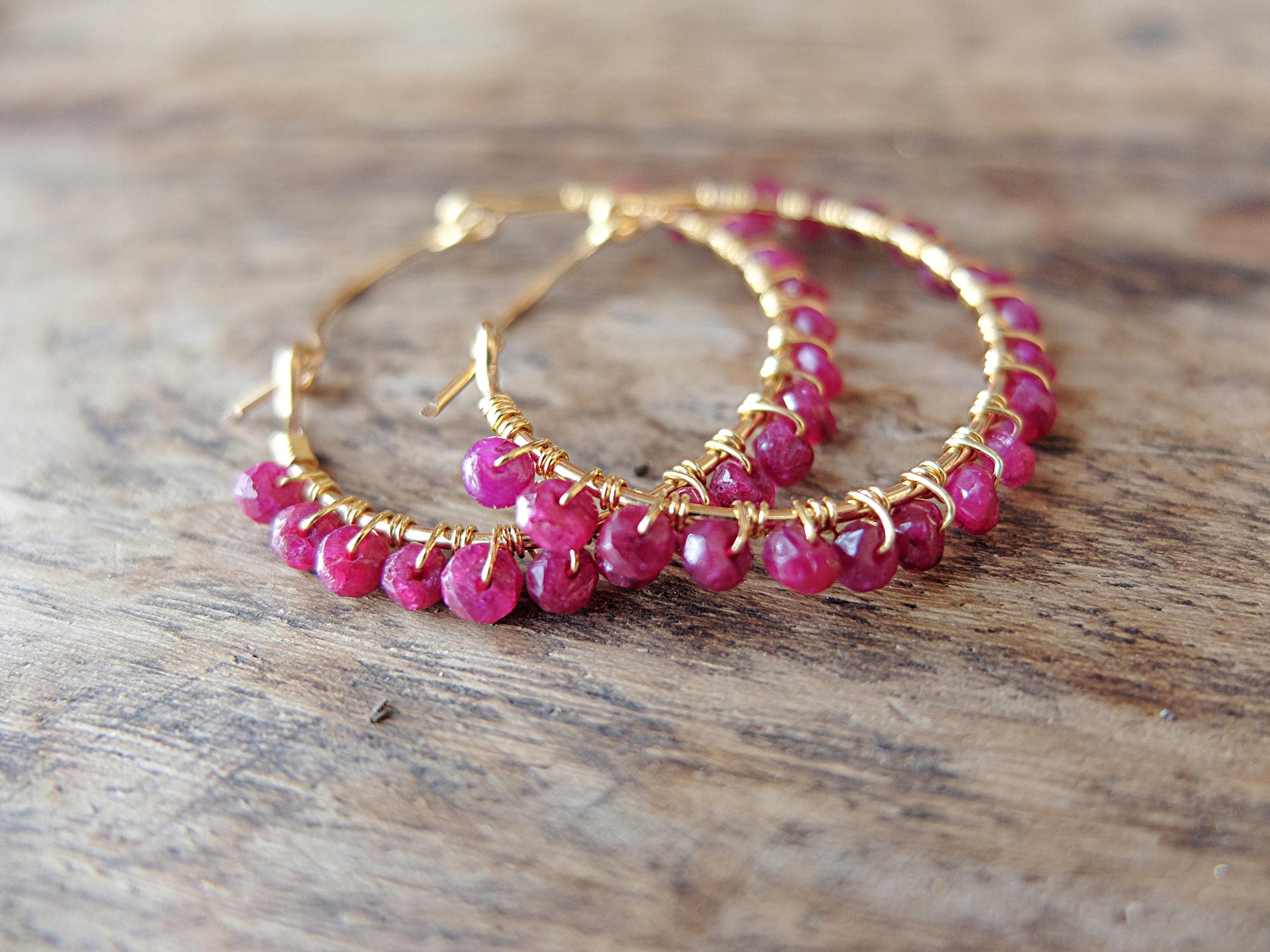 Ruby Hoop Earrings, Large Ruby Hoops - Etsy