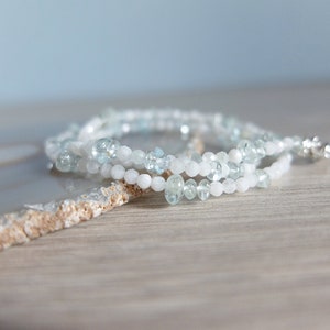 Moonstone skinny  necklace with Aquamarine