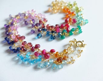 Rainbow cluster  necklace , cluster  Multigemstone  colorful necklace