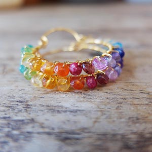 Rainbow gemstone, hoop earrings