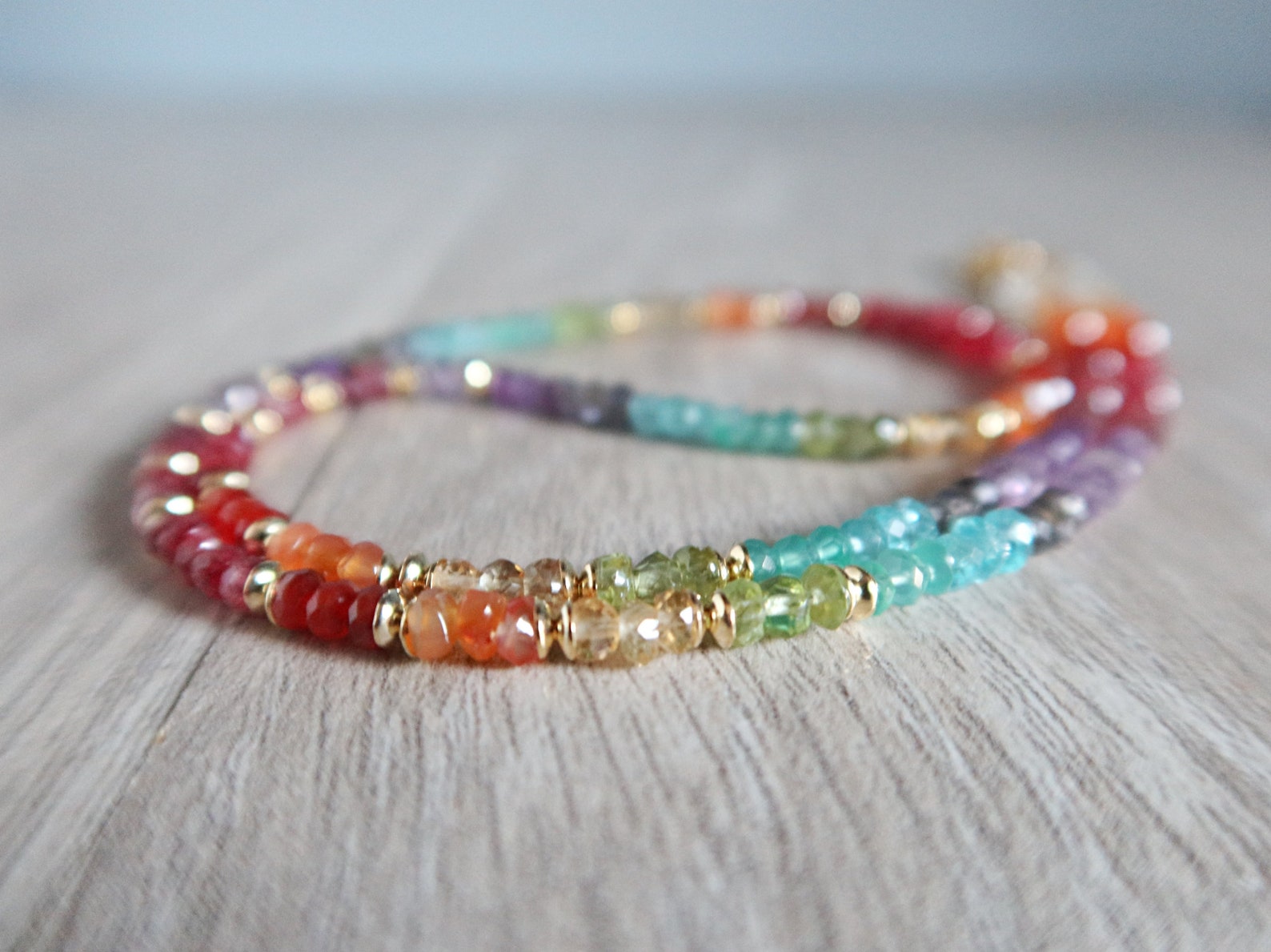 Multi Gemstone Rainbow Necklace Etsy
