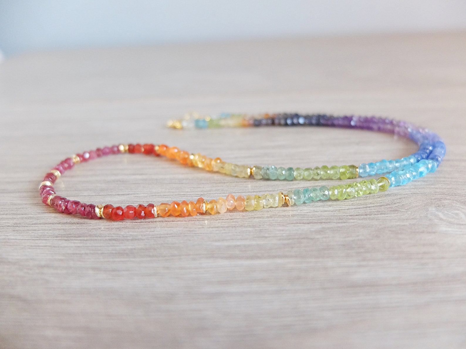 Multi Gemstone Rainbow Necklace Etsy
