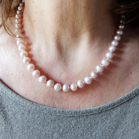 Freshwater Pink Pearl Necklace Hand Knotted Pearl Necklace Etsy