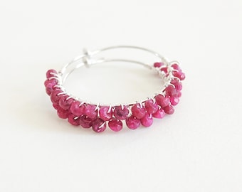 Ruby  hoop earrings, silver hoop earrings