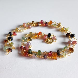 Tourmaline necklace ,pink,green,raw Tourmaline  stone on a gold filled handcrafted chain,