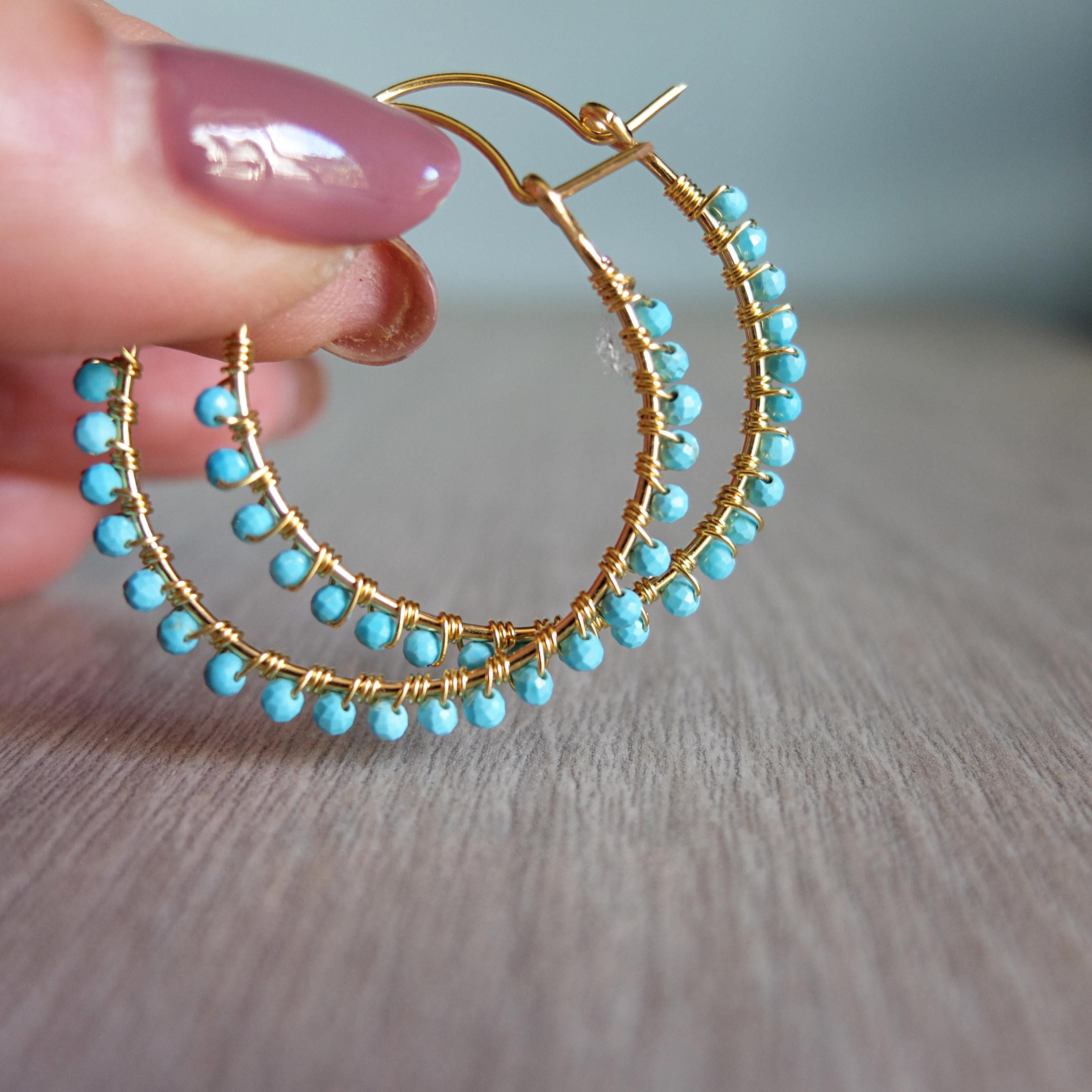 Orecchini a cerchio larghi e piccoli per donne e ragazze, in oro 14 K