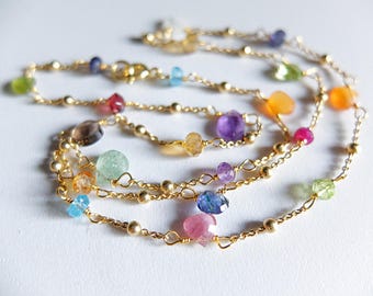 Multi briolette gemstone gold filled necklace, Tourmaline necklace